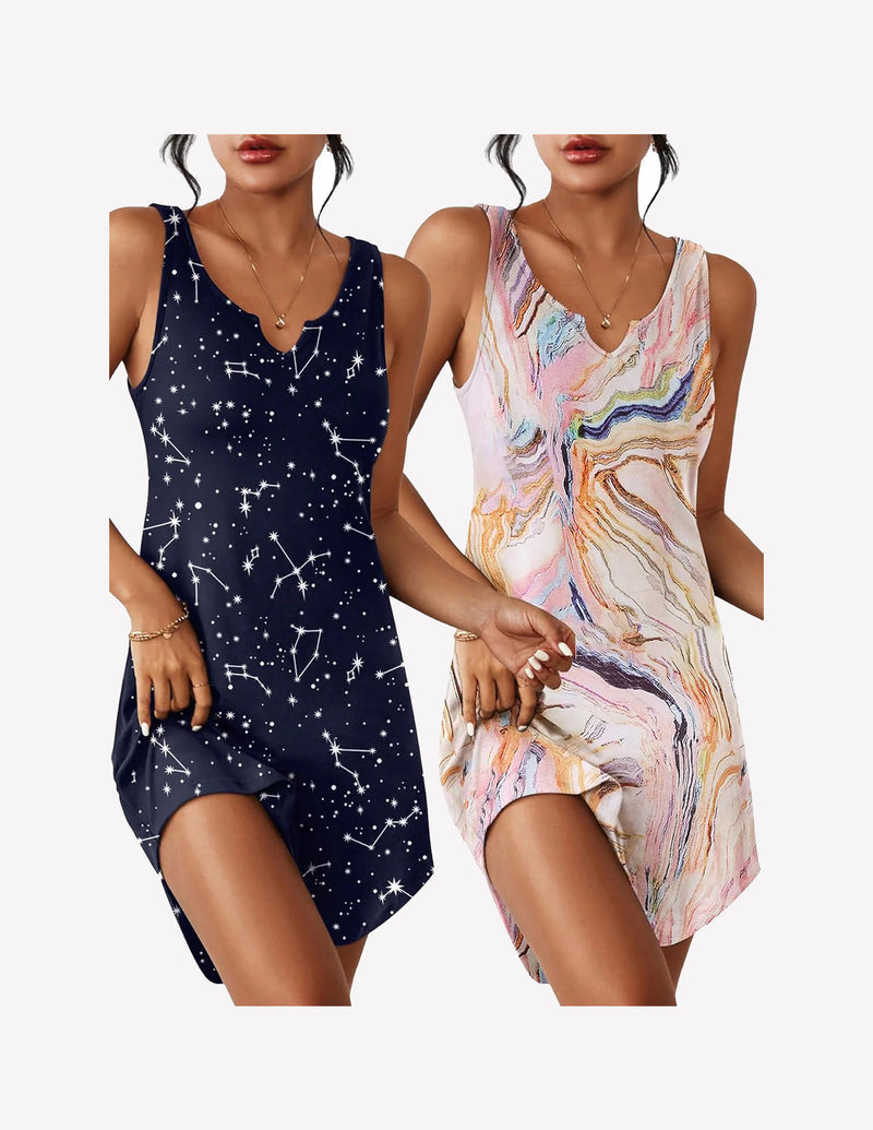 2 Pack Sleeveless Sleep Shirts V-Neck Tank Nightdress