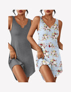 2 Pack Sleeveless Sleep Shirts V-Neck Tank Nightdress