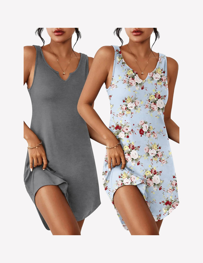 2 Pack Sleeveless Sleep Shirts V-Neck Tank Nightdress