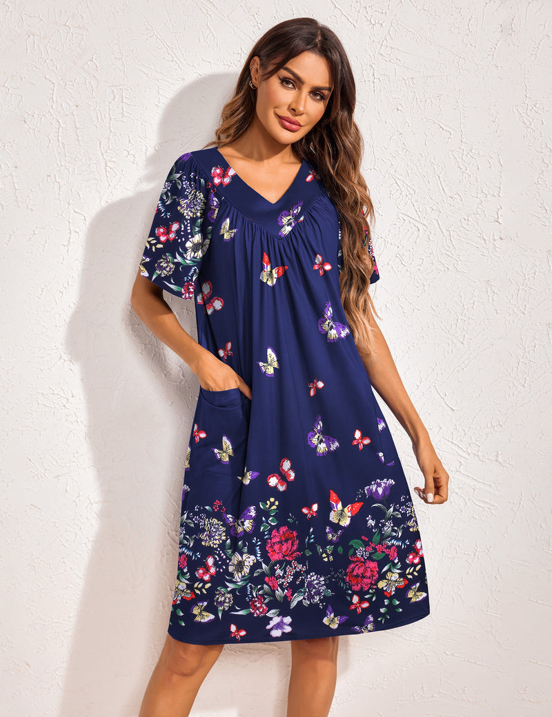 Ekouaer Floral Print Nightdress with Pockets (US Only)