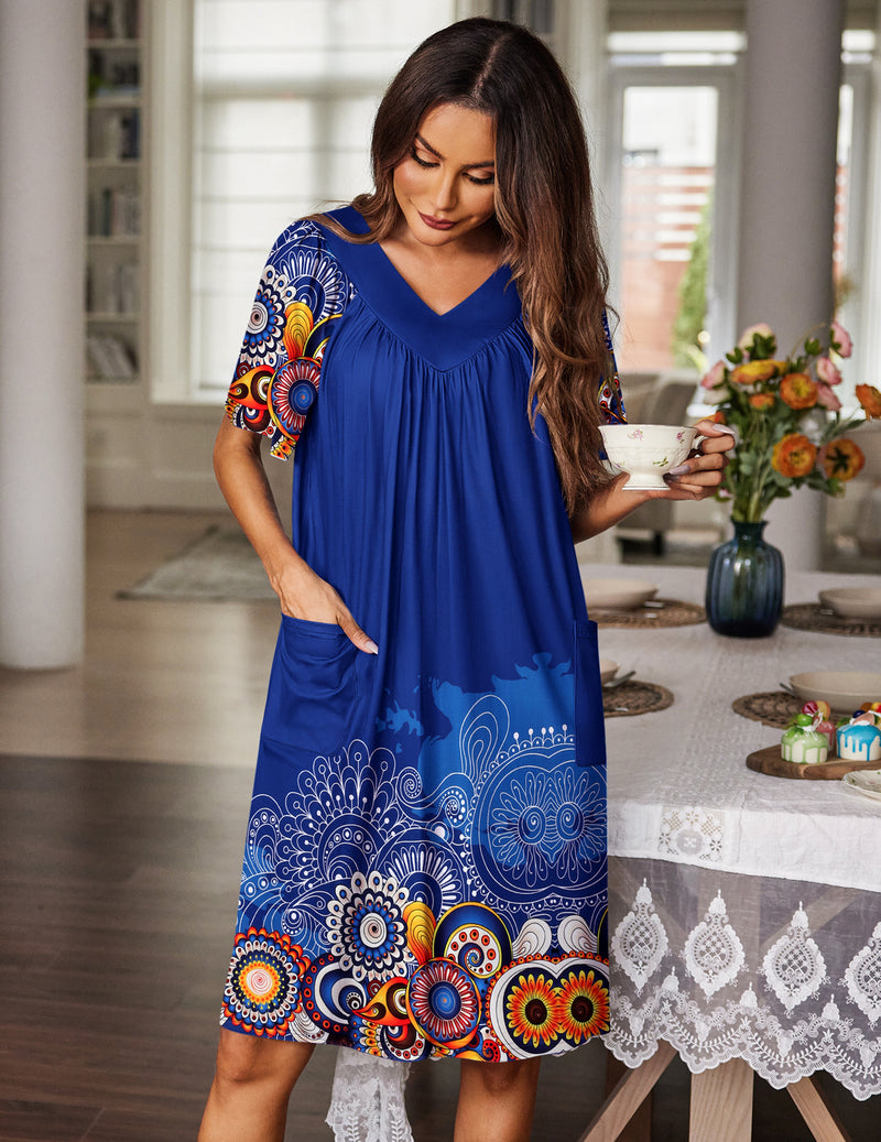 Ekouaer Floral Print Nightdress with Pockets (US Only)