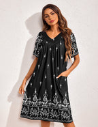 Ekouaer Floral Print Nightdress with Pockets (US Only)