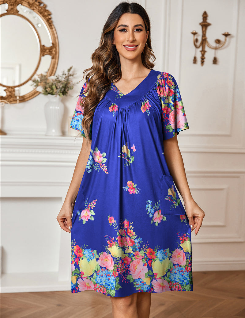 Ekouaer Floral Print Nightdress with Pockets (US Only)