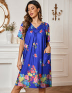 Ekouaer Floral Print Nightdress with Pockets (US Only)