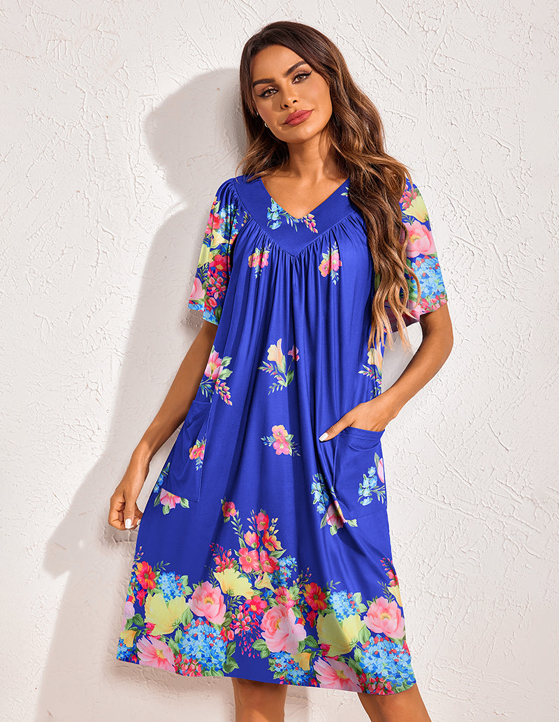 Ekouaer Floral Print Nightdress with Pockets (US Only)