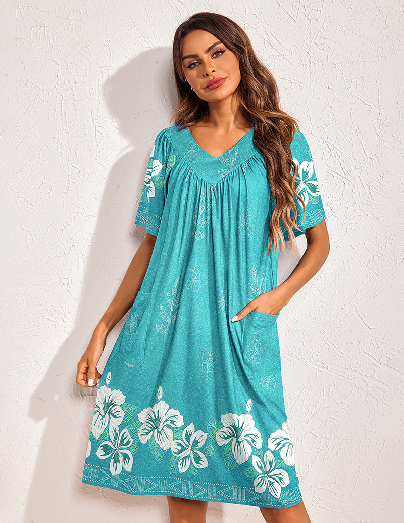 Ekouaer Floral Print Nightdress with Pockets (US Only)