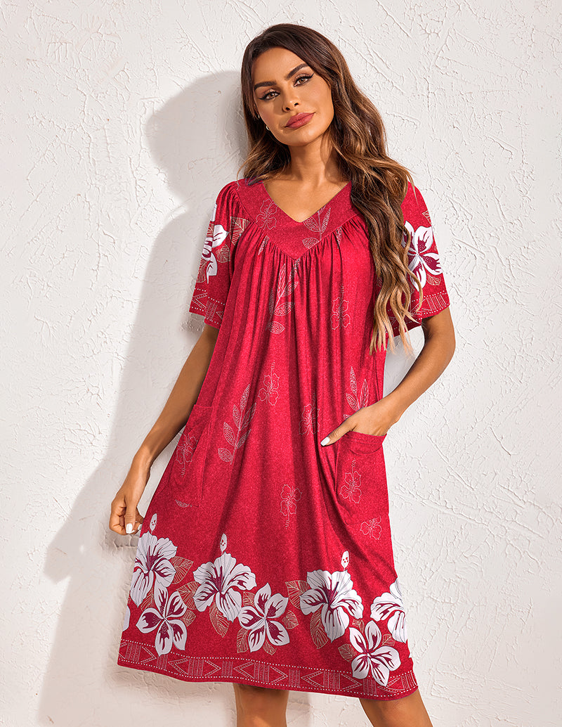 Ekouaer Floral Print Nightdress with Pockets (US Only)
