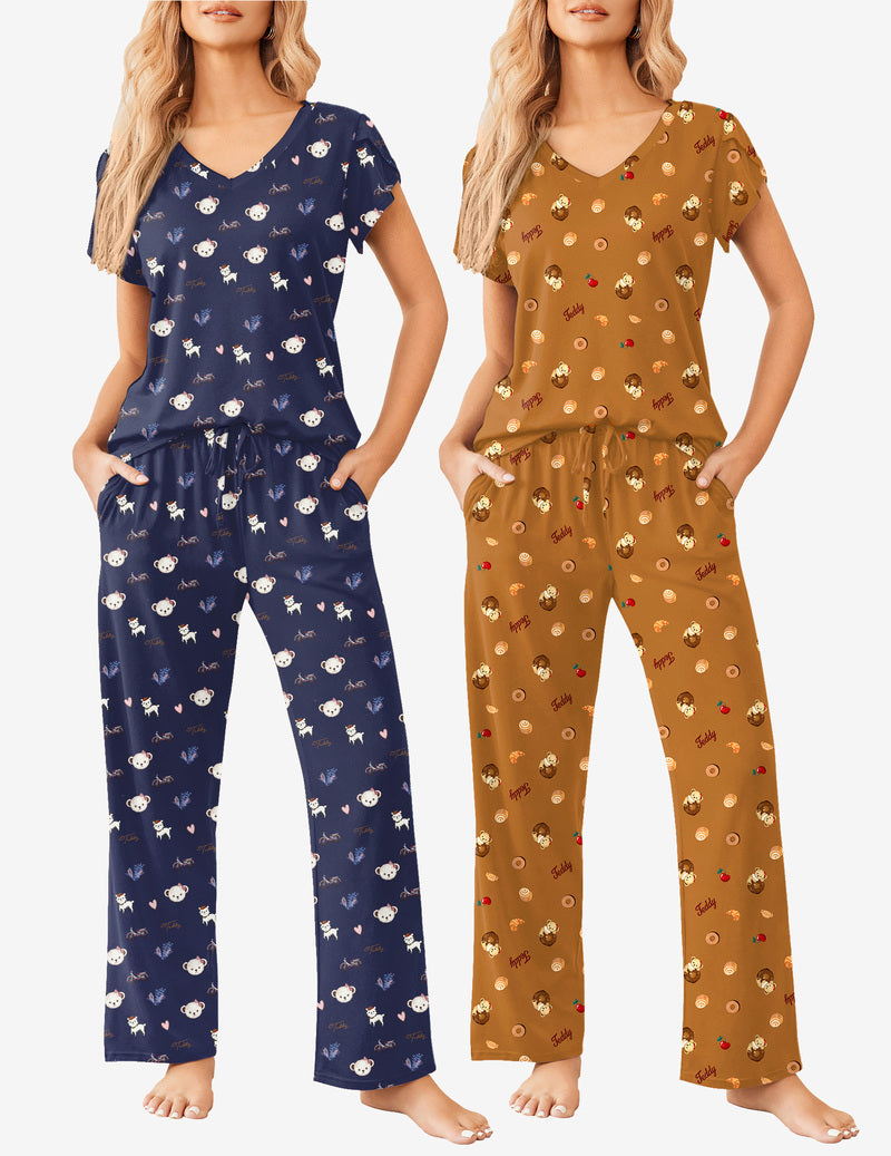 Ekouaer 2 Pack Pajamas Sleepwear Lounge Sets (US Only)
