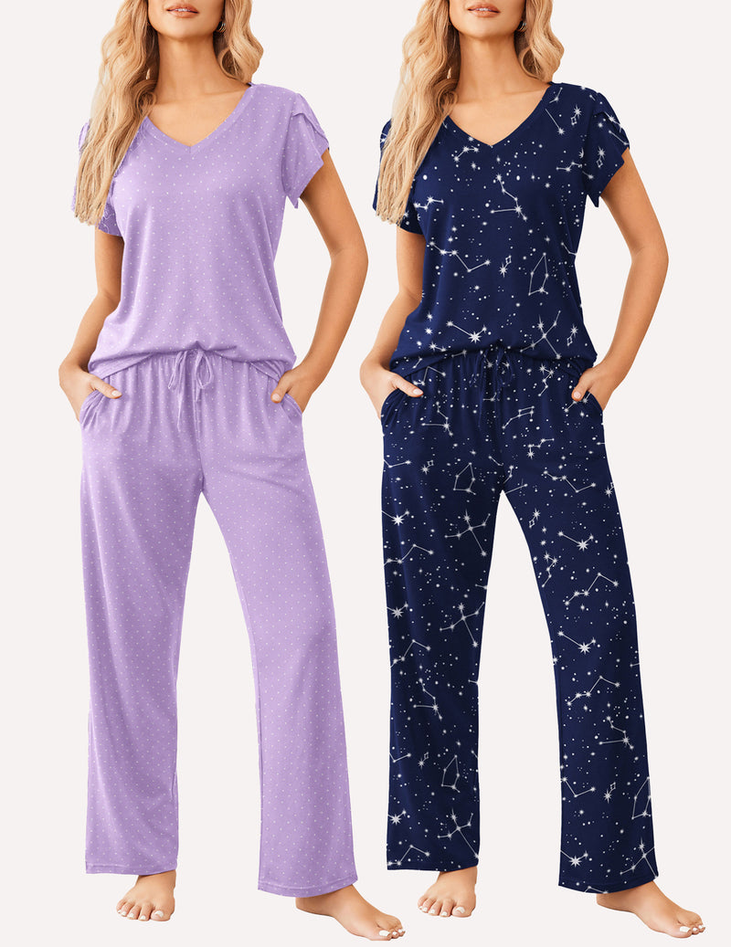 Ekouaer 2 Pack Pajamas Sleepwear Lounge Sets (US Only)