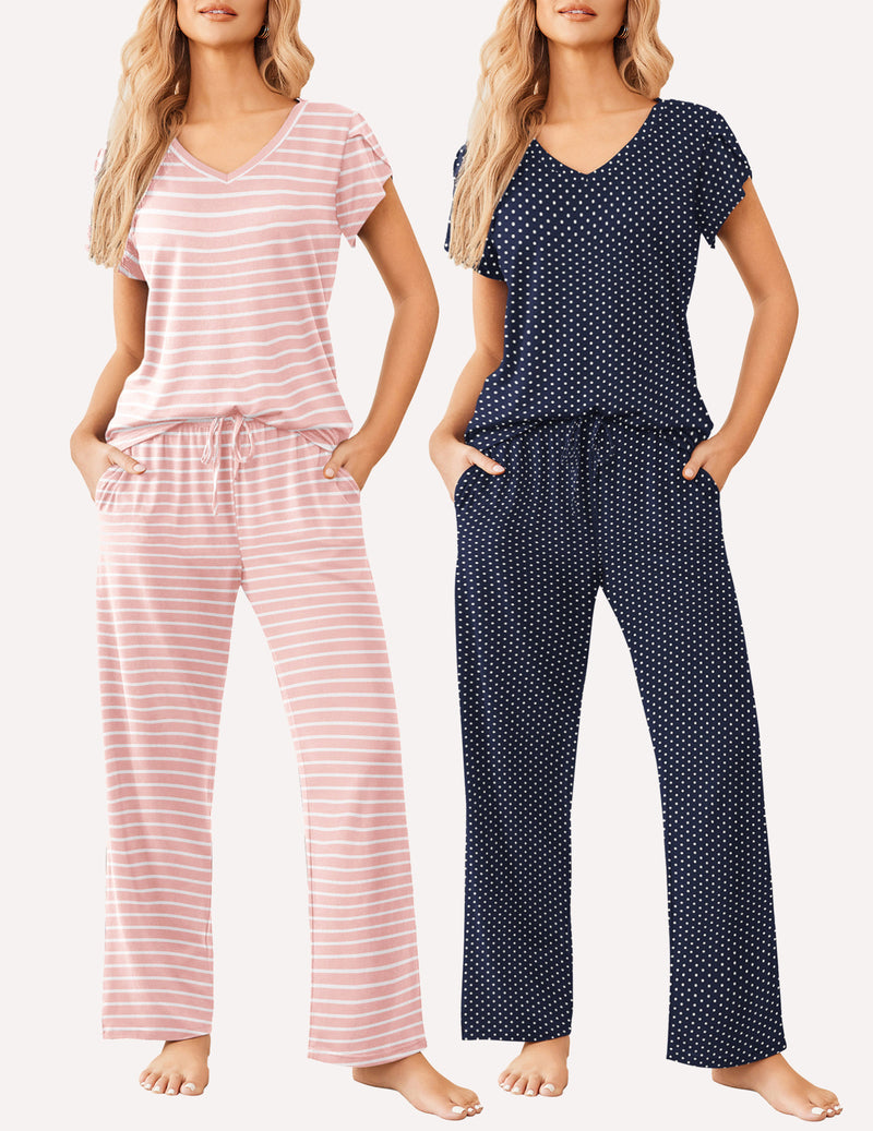 Ekouaer 2 Pack Pajamas Sleepwear Lounge Sets (US Only)