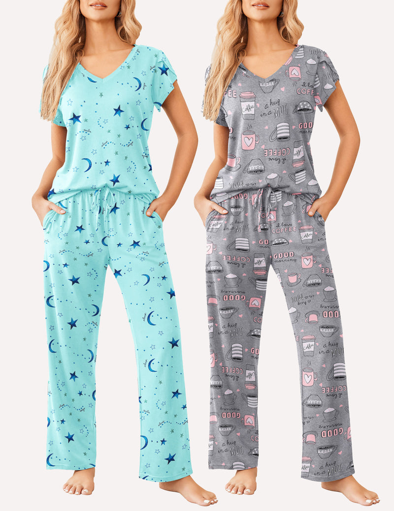Ekouaer 2 Pack Pajamas Sleepwear Lounge Sets (US Only)