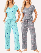 Ekouaer 2 Pack Pajamas Sleepwear Lounge Sets (US Only)