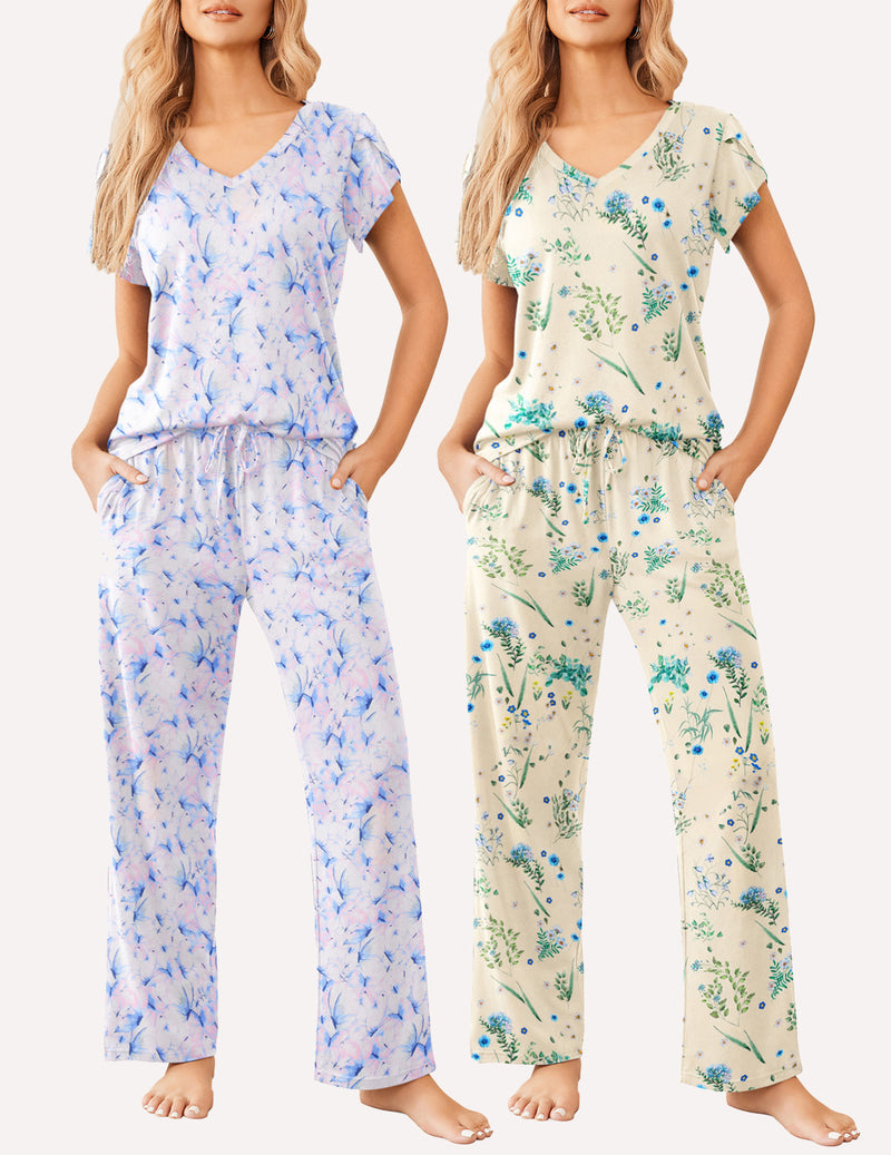 Ekouaer 2 Pack Pajamas Sleepwear Lounge Sets (US Only)