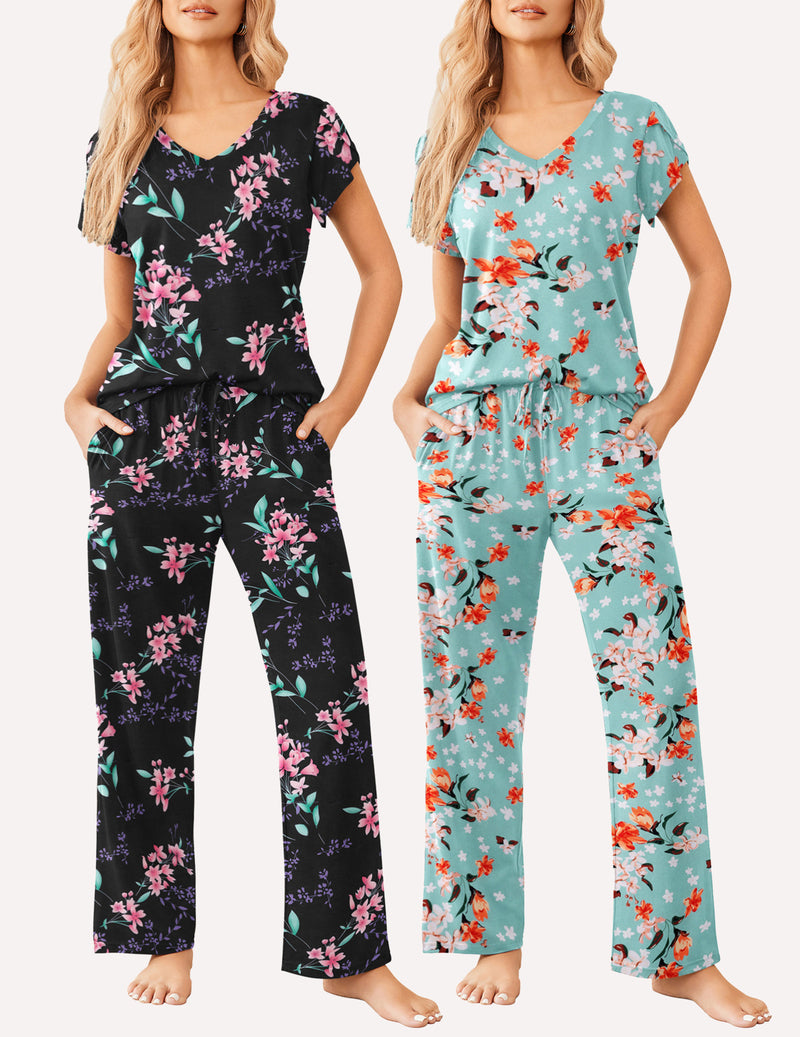 Ekouaer 2 Pack Pajamas Sleepwear Lounge Sets (US Only)