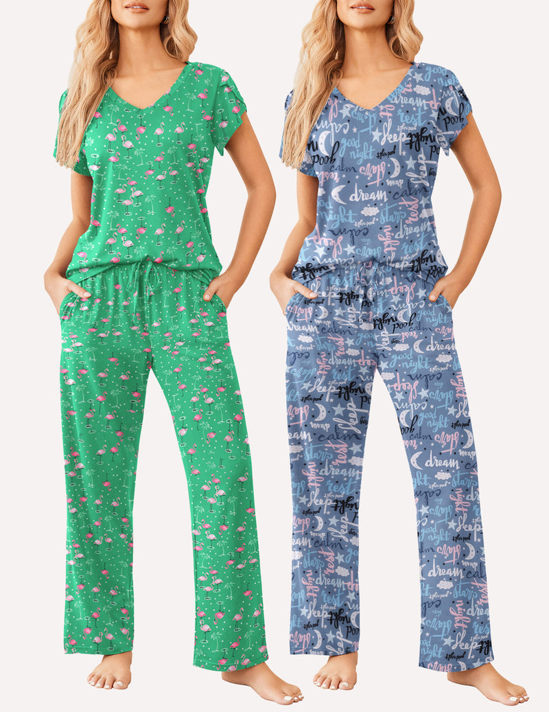 Ekouaer 2 Pack Pajamas Sleepwear Lounge Sets (US Only)