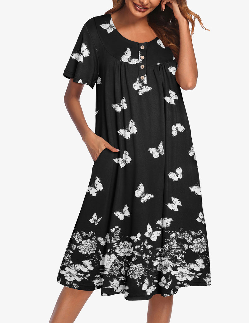 Ekouaer Women Short Sleeve Floral Dress with Pockets