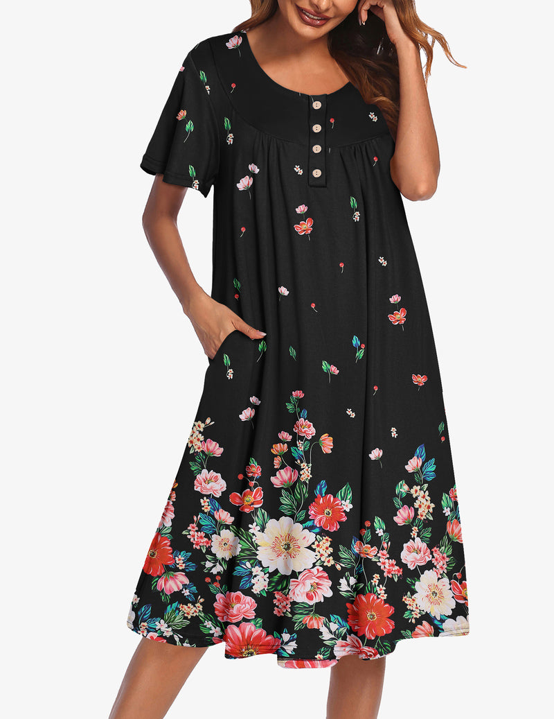 Ekouaer Women Short Sleeve Floral Dress with Pockets