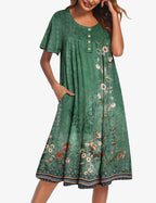 Ekouaer Women Short Sleeve Floral Dress with Pockets