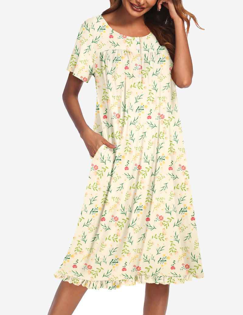 Ekouaer Button Front Short Sleeve Floral Mumu Dress
