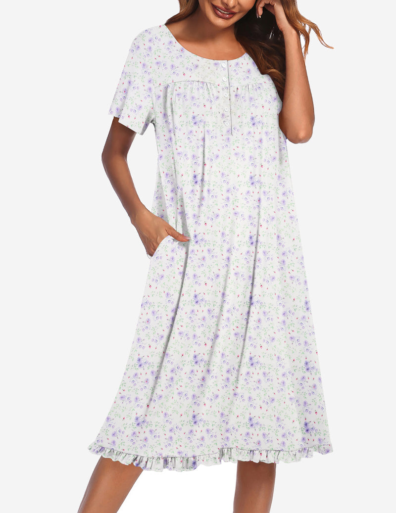 Ekouaer Button Front Short Sleeve Floral Mumu Dress