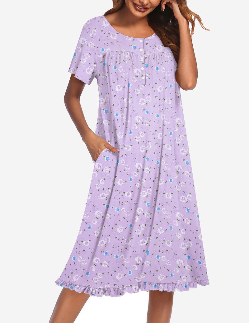 Ekouaer Button Front Short Sleeve Floral Mumu Dress