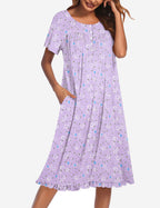Ekouaer Button Front Short Sleeve Floral Mumu Dress