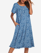 Ekouaer Button Front Short Sleeve Floral Mumu Dress