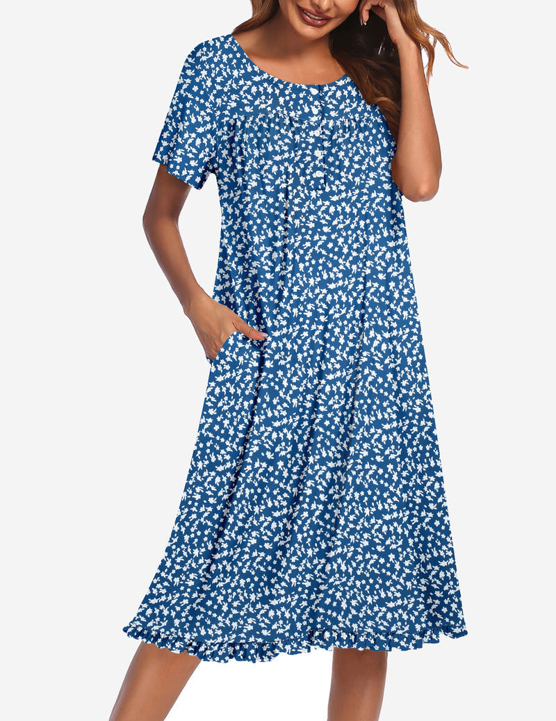 Ekouaer Button Front Short Sleeve Floral Mumu Dress