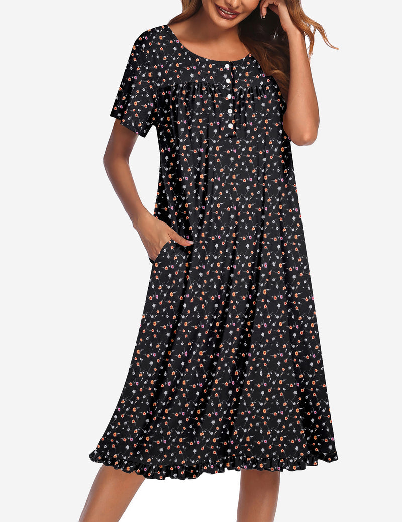 Ekouaer Button Front Short Sleeve Floral Mumu Dress