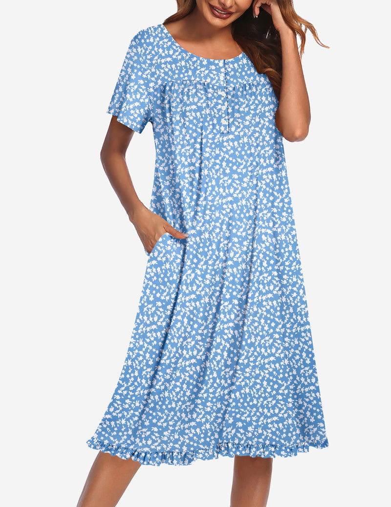 Ekouaer Button Front Short Sleeve Floral Mumu Dress
