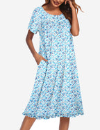 Ekouaer Button Front Short Sleeve Floral Mumu Dress