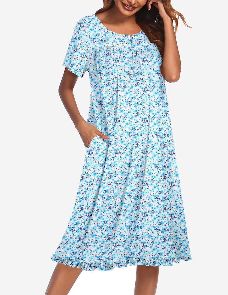 Ekouaer Button Front Short Sleeve Floral Mumu Dress
