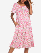 Ekouaer Button Front Short Sleeve Floral Mumu Dress
