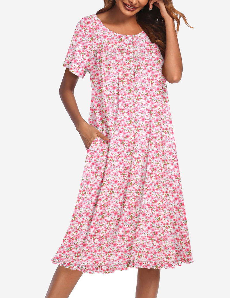 Ekouaer Button Front Short Sleeve Floral Mumu Dress