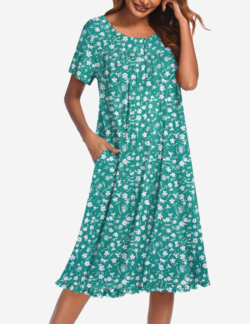 Ekouaer Button Front Short Sleeve Floral Mumu Dress