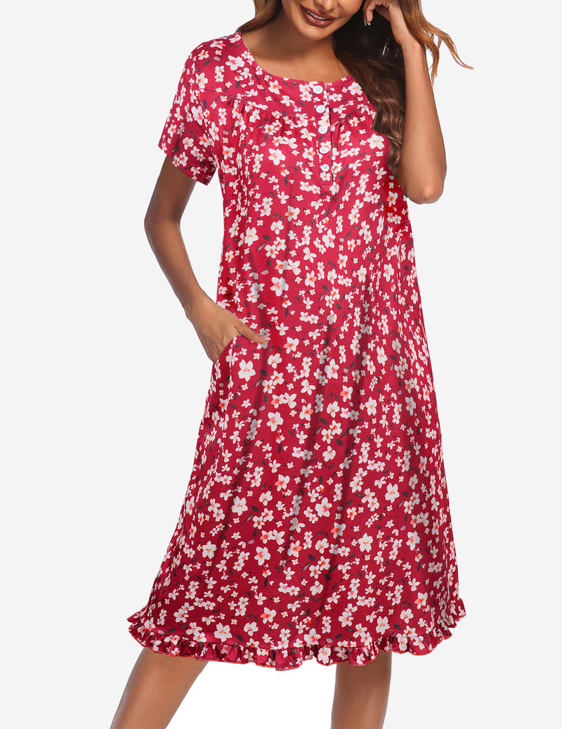 Ekouaer Button Front Short Sleeve Floral Mumu Dress