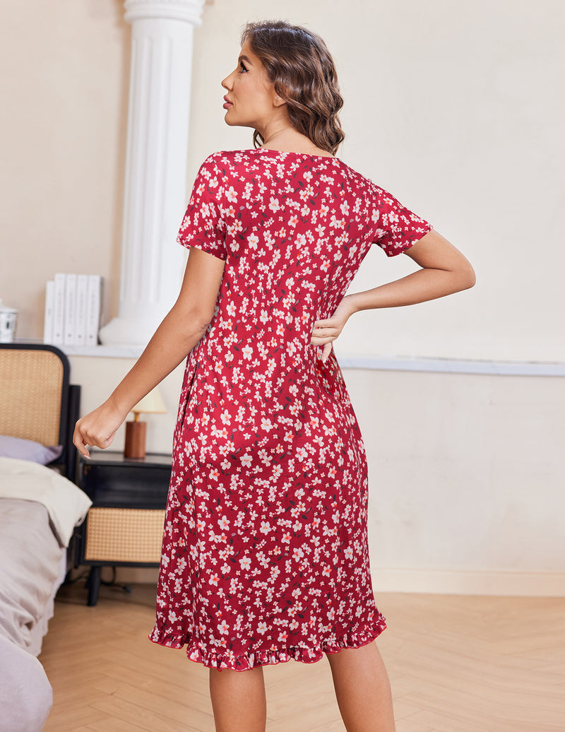 Ekouaer Button Front Short Sleeve Floral Mumu Dress