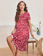 Ekouaer Button Front Short Sleeve Floral Mumu Dress