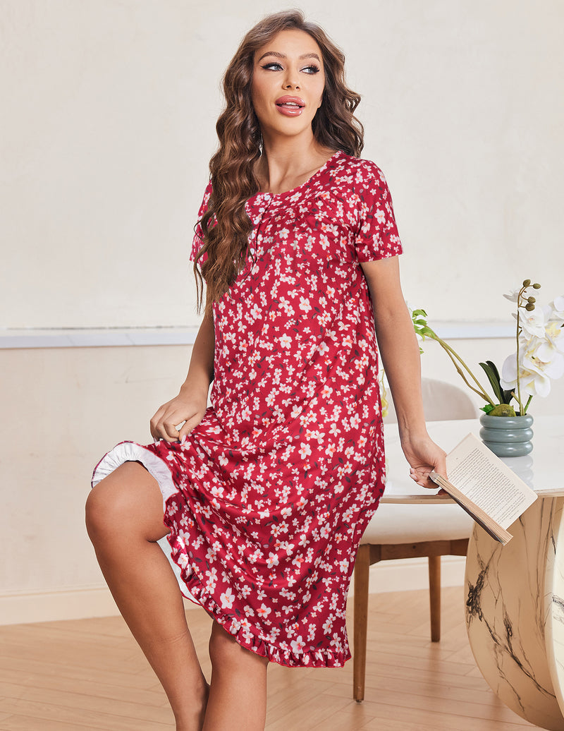 Ekouaer Button Front Short Sleeve Floral Mumu Dress