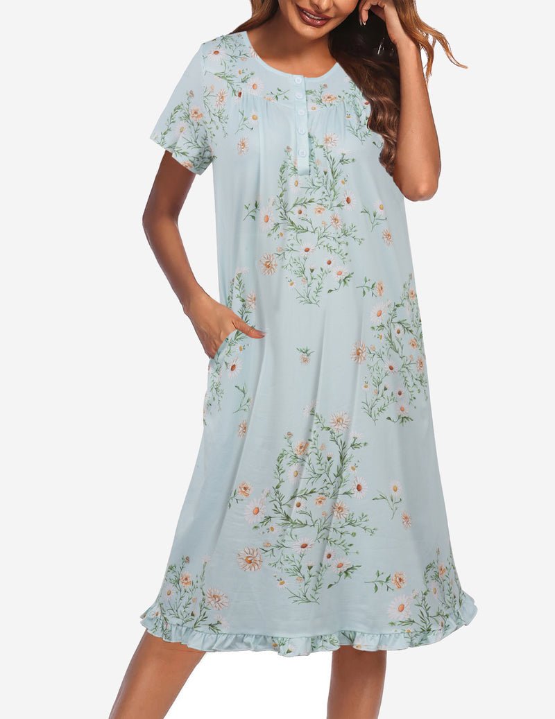 Ekouaer Button Front Short Sleeve Floral Mumu Dress