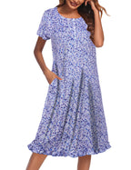 Ekouaer Button Front Short Sleeve Floral Mumu Dress
