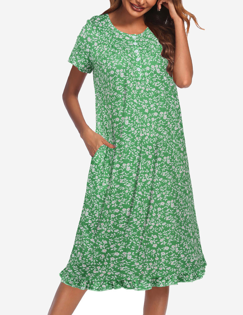 Ekouaer Button Front Short Sleeve Floral Mumu Dress