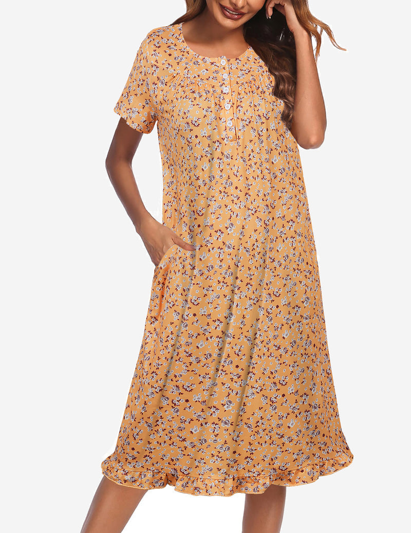 Ekouaer Button Front Short Sleeve Floral Mumu Dress