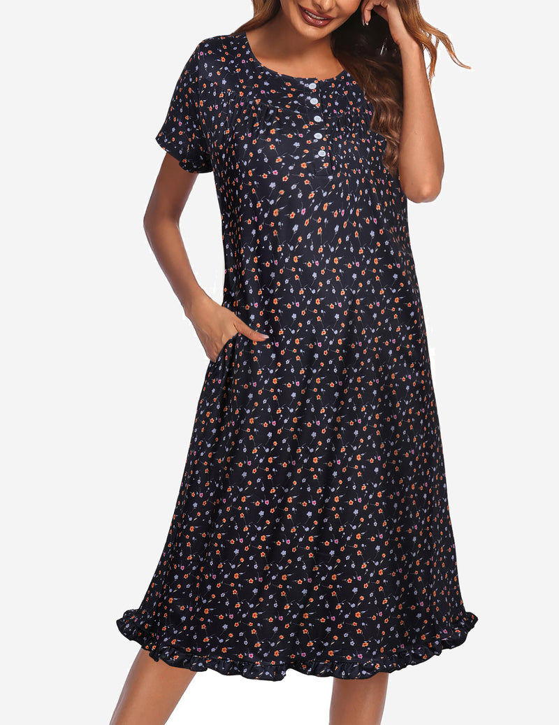 Ekouaer Button Front Short Sleeve Floral Mumu Dress