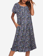 Ekouaer Button Front Short Sleeve Floral Mumu Dress