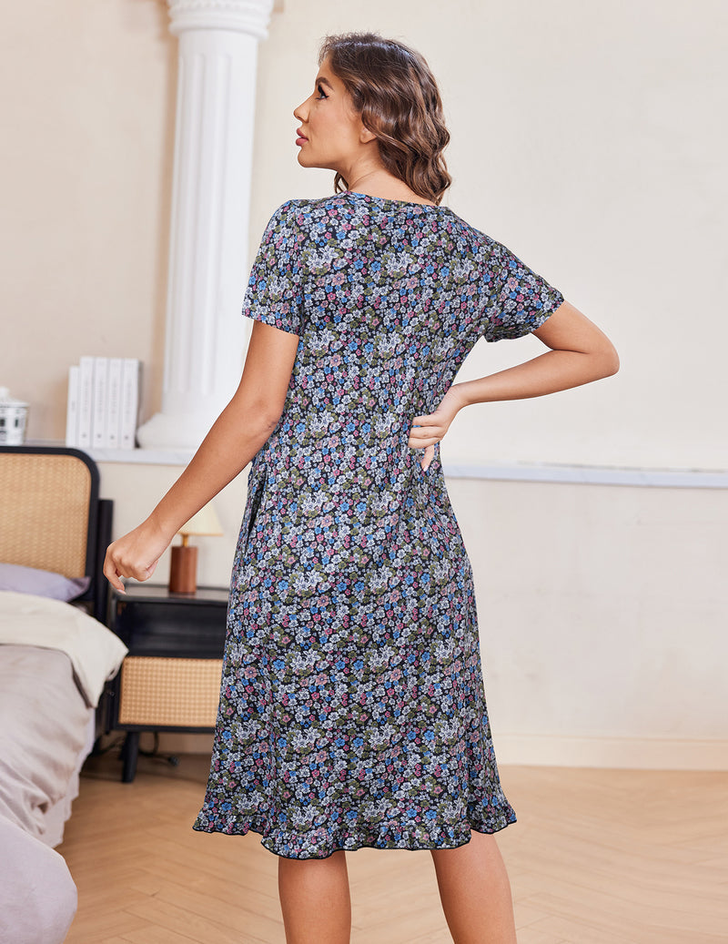 Ekouaer Button Front Short Sleeve Floral Mumu Dress