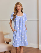 Ekouaer Short Sleeve House Dresses with Pockets Pleated Mumu Dress