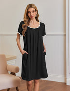 Ekouaer Short Sleeve House Dresses with Pockets Pleated Mumu Dress