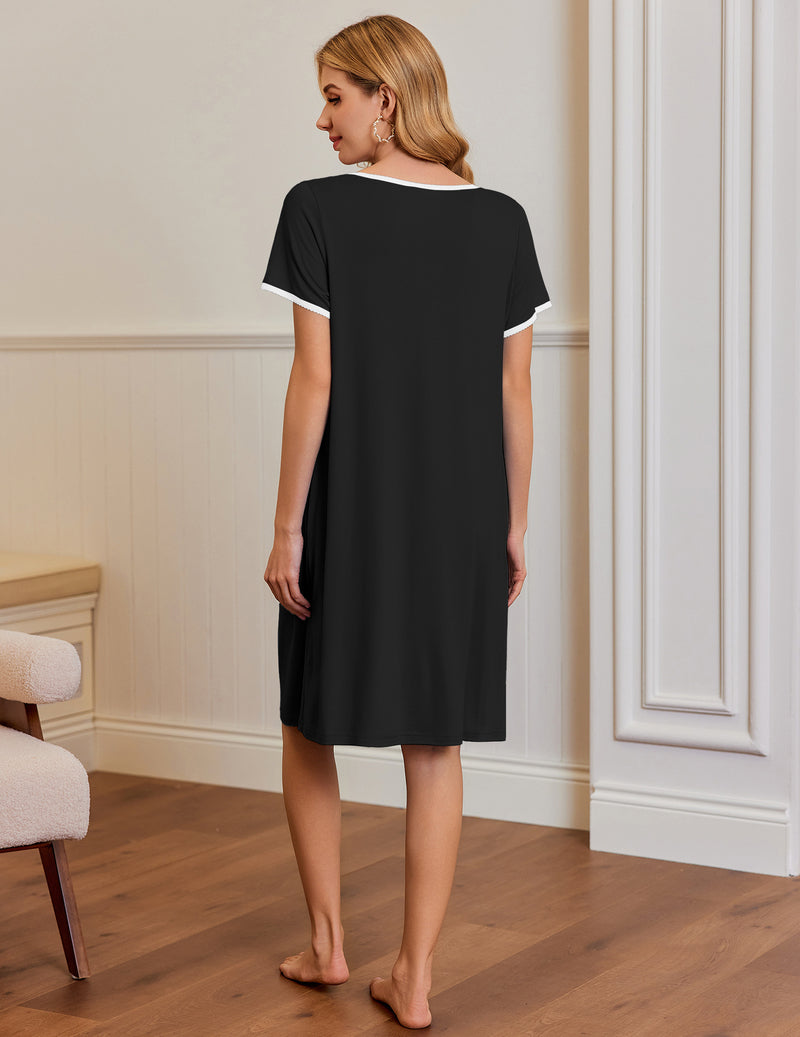 Ekouaer Short Sleeve House Dresses with Pockets Pleated Mumu Dress