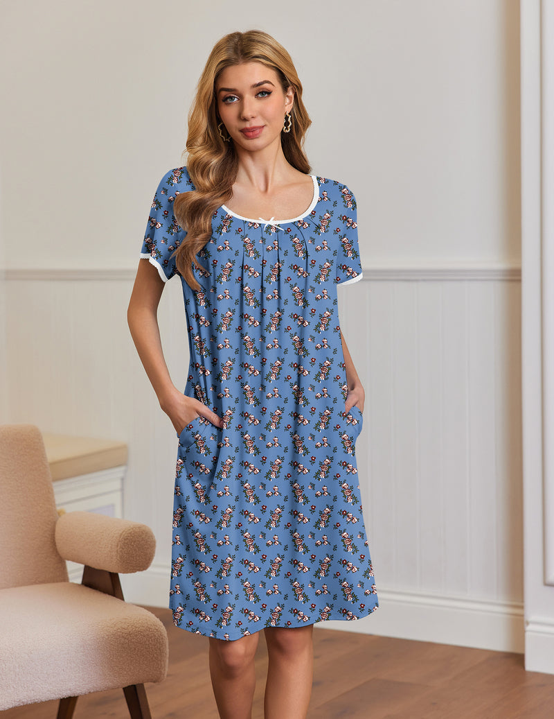 Ekouaer Short Sleeve House Dresses with Pockets Pleated Mumu Dress